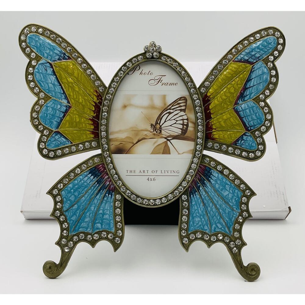 Butterfly 4x6 Inch Picture Frame for Table or Hanging Display Metallic Ornate
